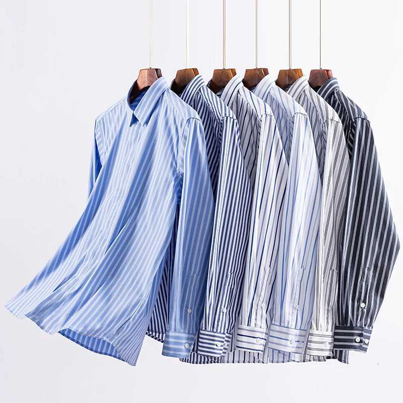 Hight qulity 95cotton striped long sleeve shirts for men slim fit formal plain shirt soft office business clothes england tops X250903
