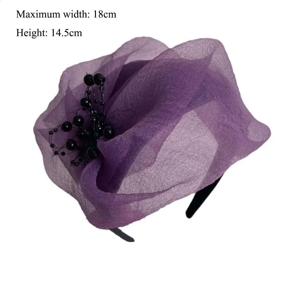French Beaded Mesh Hairband Elegant Fashion Mesh Veil Fascinator Hat Bead Yarn Half Hat Dinner Party Hairband Hair Accessories 250903