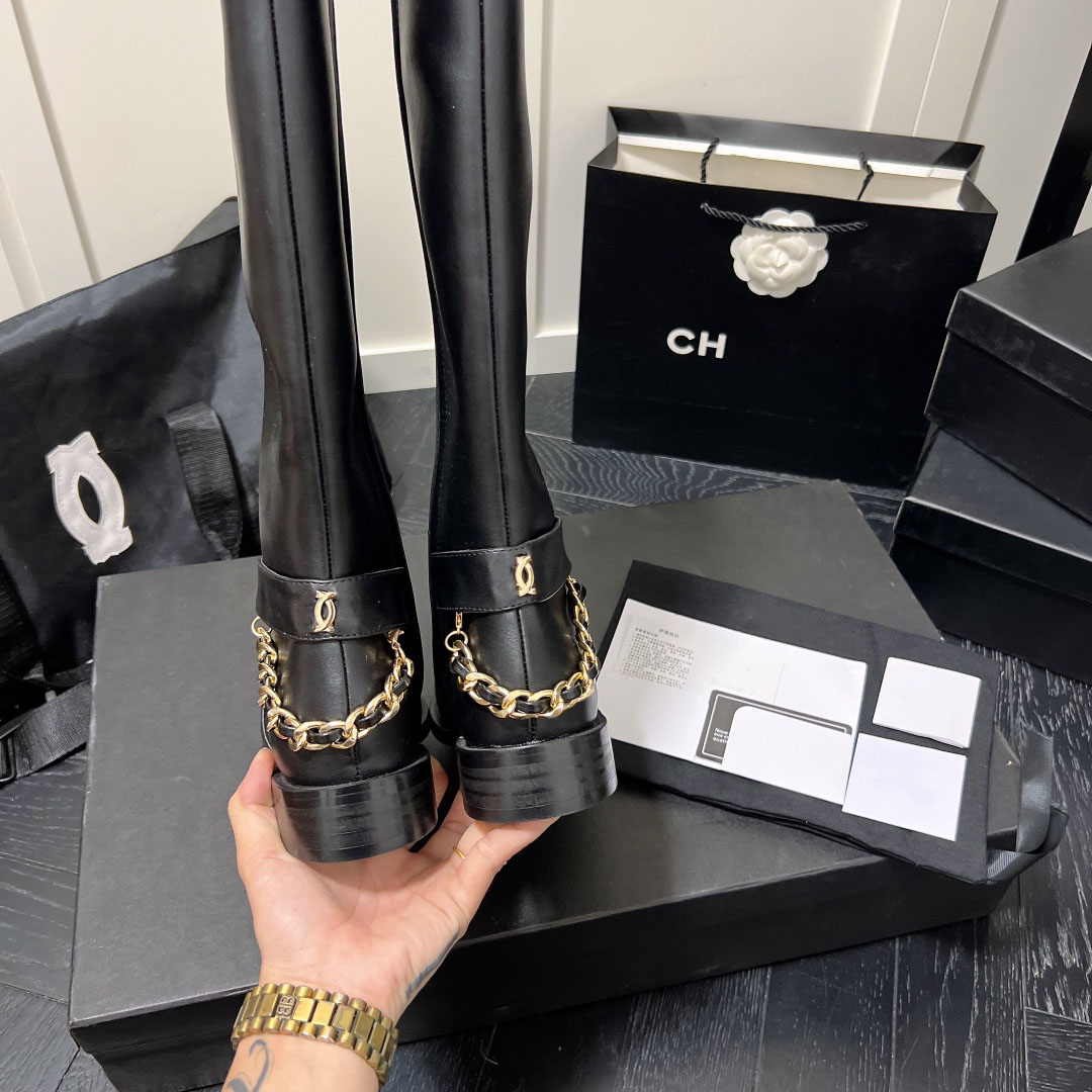 Lanjia- Elegant Knee Fashion Boots For Women - Round Toe, Thick High Heel, Side Zipper Design Sizes 35-43 13F9a