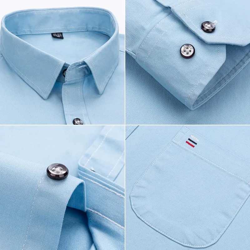 New 100Pure Cotton Mens Shirts Long Sleeves Solid Color Soft Regular Fit Casual Shirt Pocket Social Blouse Male Clothes S7XL X250903