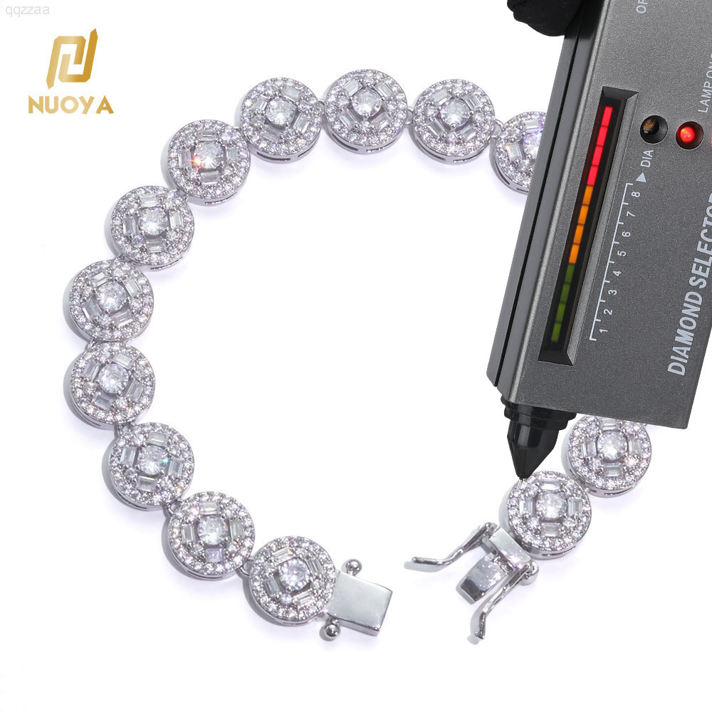 NUOYA VVS Moissanite Cluster Tennis Chain Mixed Inlay Baguette Diamond 925 Silver Tennis Chain Bracelet Hip Hop Custom Jewelry