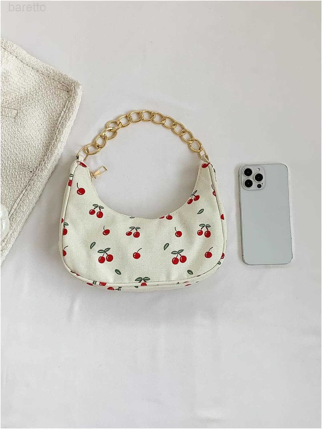 Womens Beaded Bag Floral Top Handle Hobo Purse Metal Chain Crescent Handbags M250903