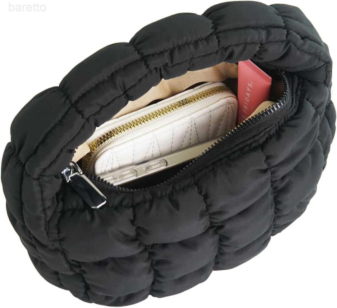 carrotez Small Quilted Crescent Bag for Women Mini Puffer Purse Puffy Bubble Bag Black M250903