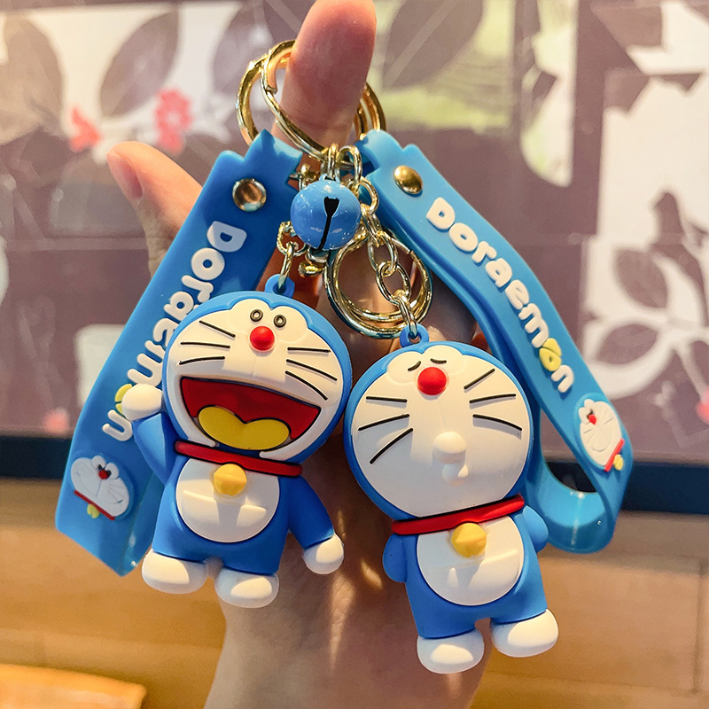 keychain cartoon doraemon keychain cute ding dong cat pvc figurine bag pendant car key ring gift mini bag keychain
