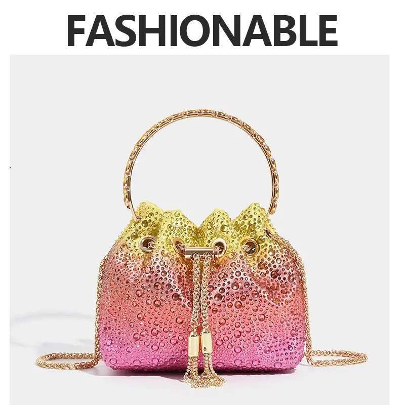 2024 New Shiny Bucket High-end Rhinestone Sequin Chain Handbag Shoulder Crossbody High Appearance Small Bag