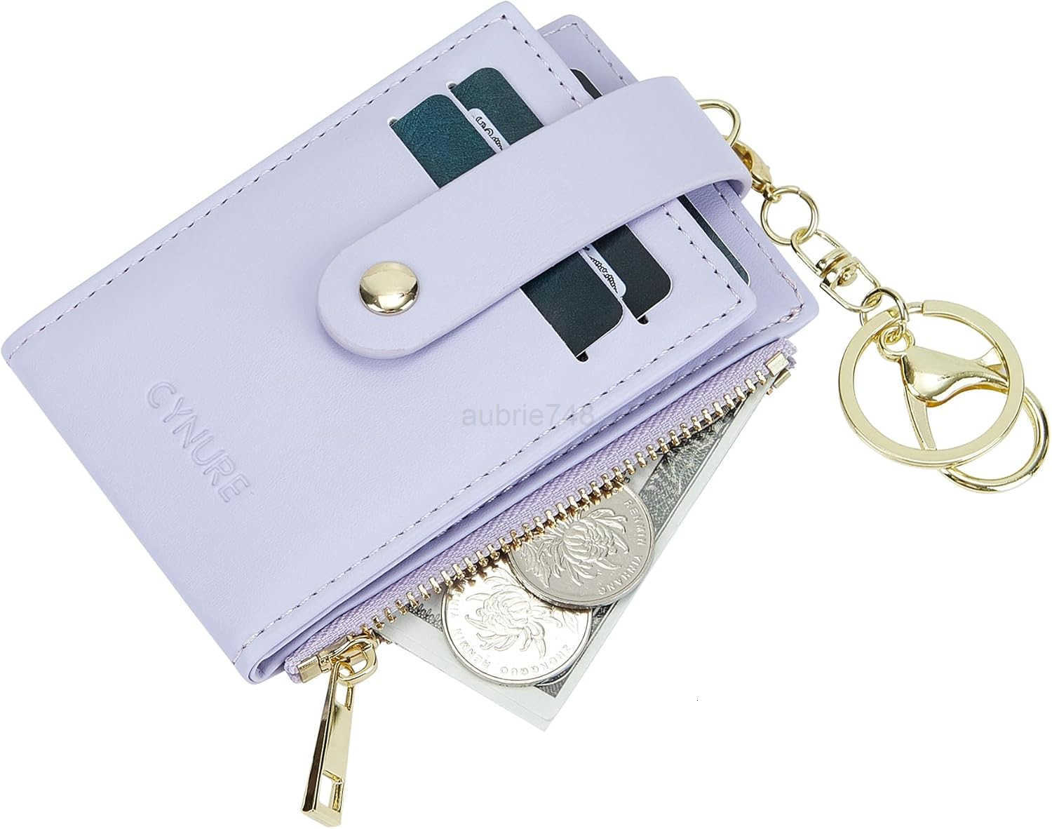 Women Men Leather RFID Blocking Card Holder Slim Small Zipper Keychain Front Pocket Wallet with 2 ID Window M250904