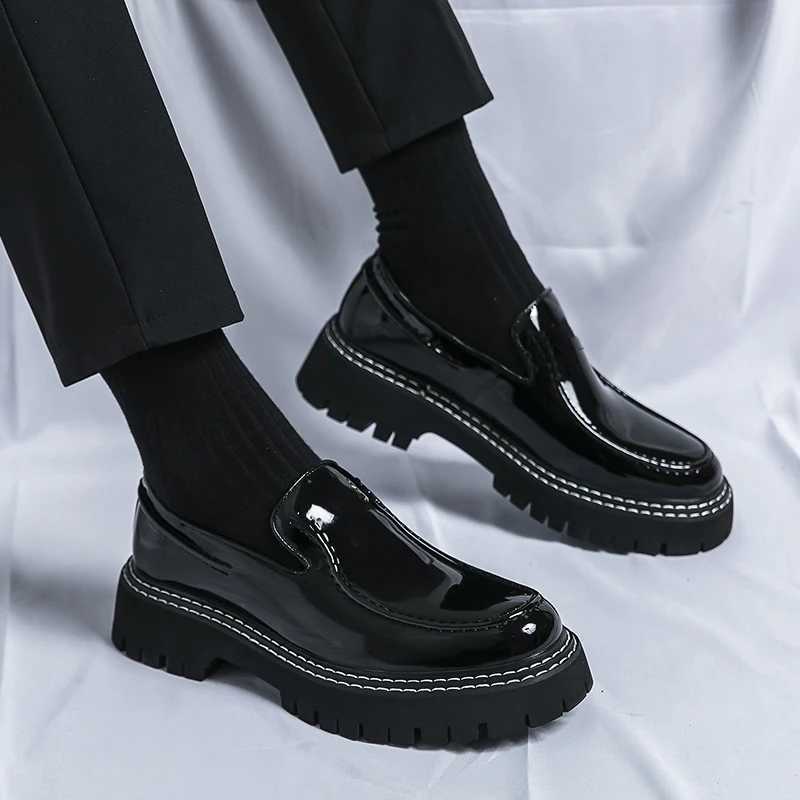 Patent Leather Platform Shoes Loafers Shoes Men Thicksoled Wedding Shoes Black Formal Business Shoes Slipon Leather Increase Y250903