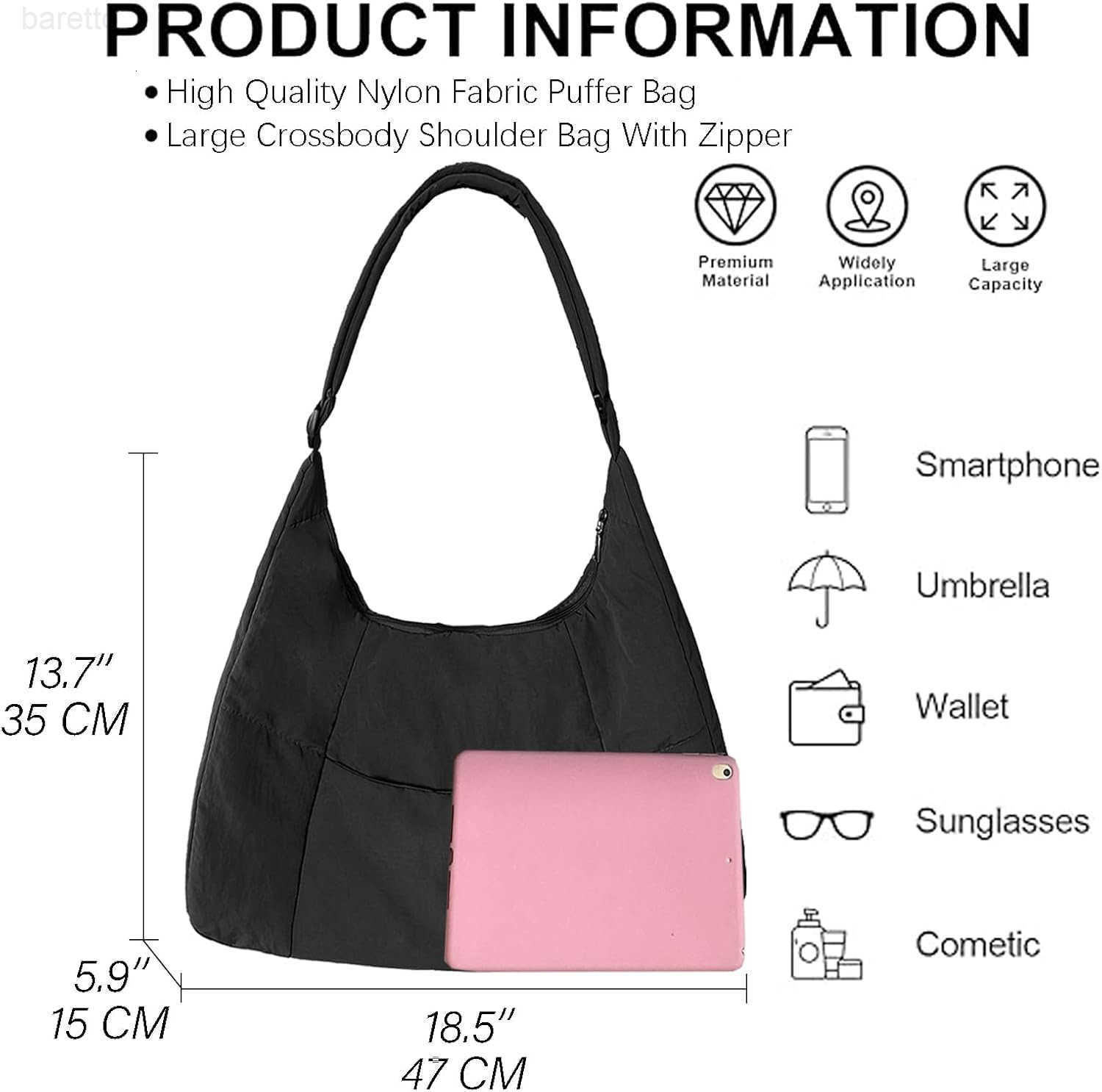 Large Nylon Crossbody Purse Women Hobo Crescent Shoulder Bag Slouchy Tote Bag Casual Weekend Handbag for Women M250903