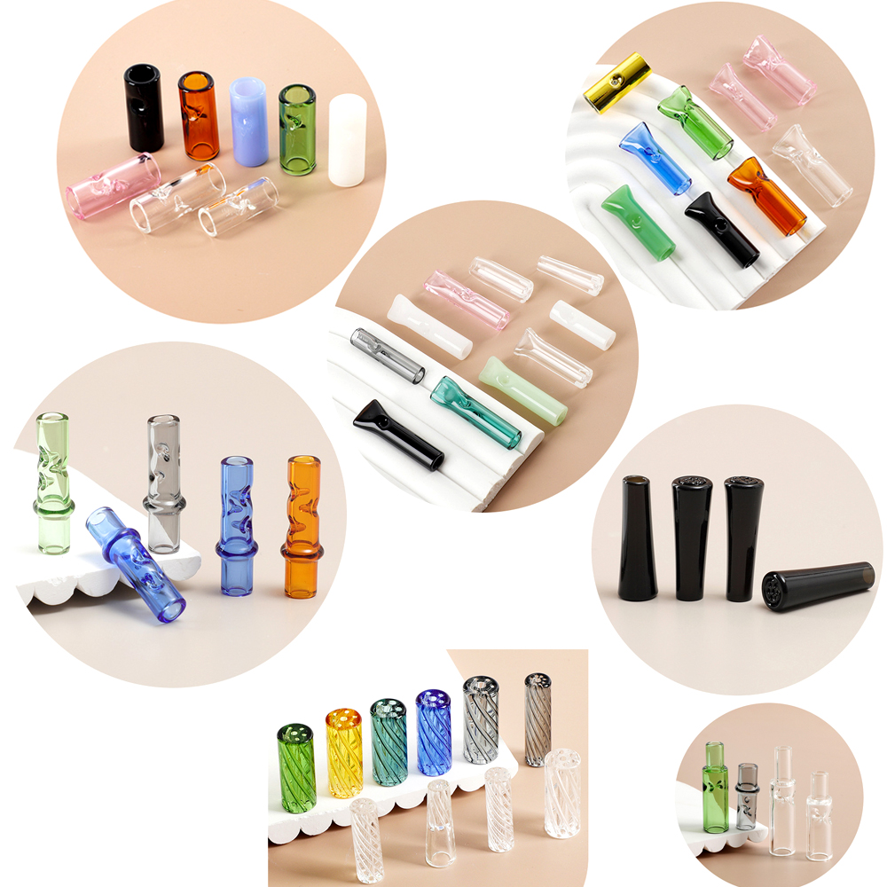 Colorful Glass Filter Rolling Tips Smoking Round Flat Glass Mouthpiece For Tobacco Herbs Cigarette Paper Roller Tray Holder Smoking Pipes Accessories