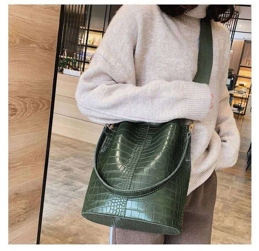 Vintage Leather Stone Pattern Crossbody For Women 2022 New Shoulder Bag Fashion Handbags And Purses Bucket Bags