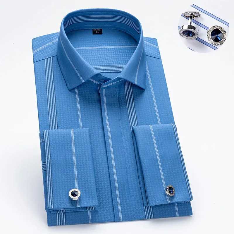 Mens Windsor Collar Luxury Business Formal Tuxedo Cufflinks French Cuff Dress Shirt Long Sleeve Shirts for Men Party Wedding X250903