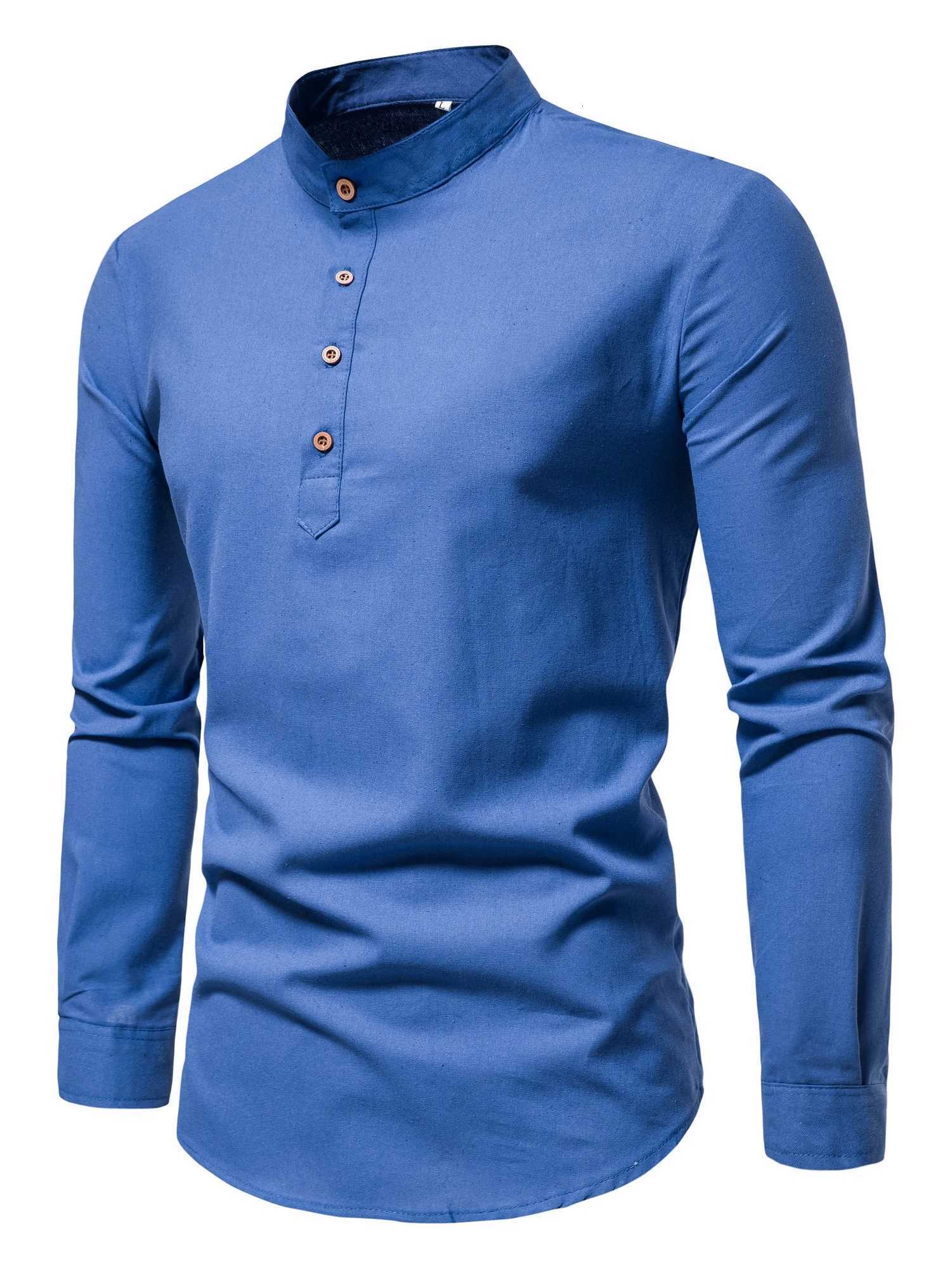 Spring and autumn mens pure cotton solid color shirts elegant longsleeved standup collar shirts slimfit mens shirts X250903