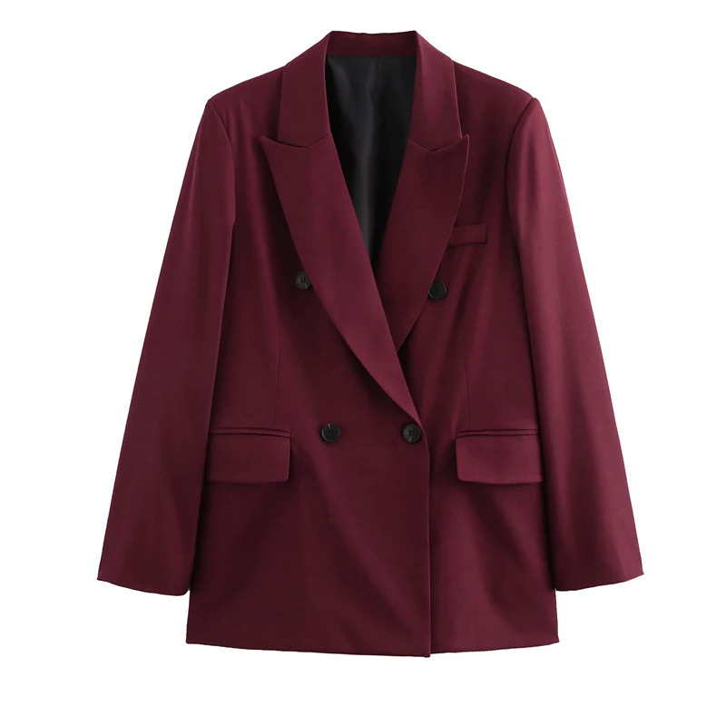 TRAF Womens Blazer Outerwears Office Wear Women Suit Jacket Autumn Long Sleeve Burgundy Blazers Formal Woman Minimalist Blazer 250903