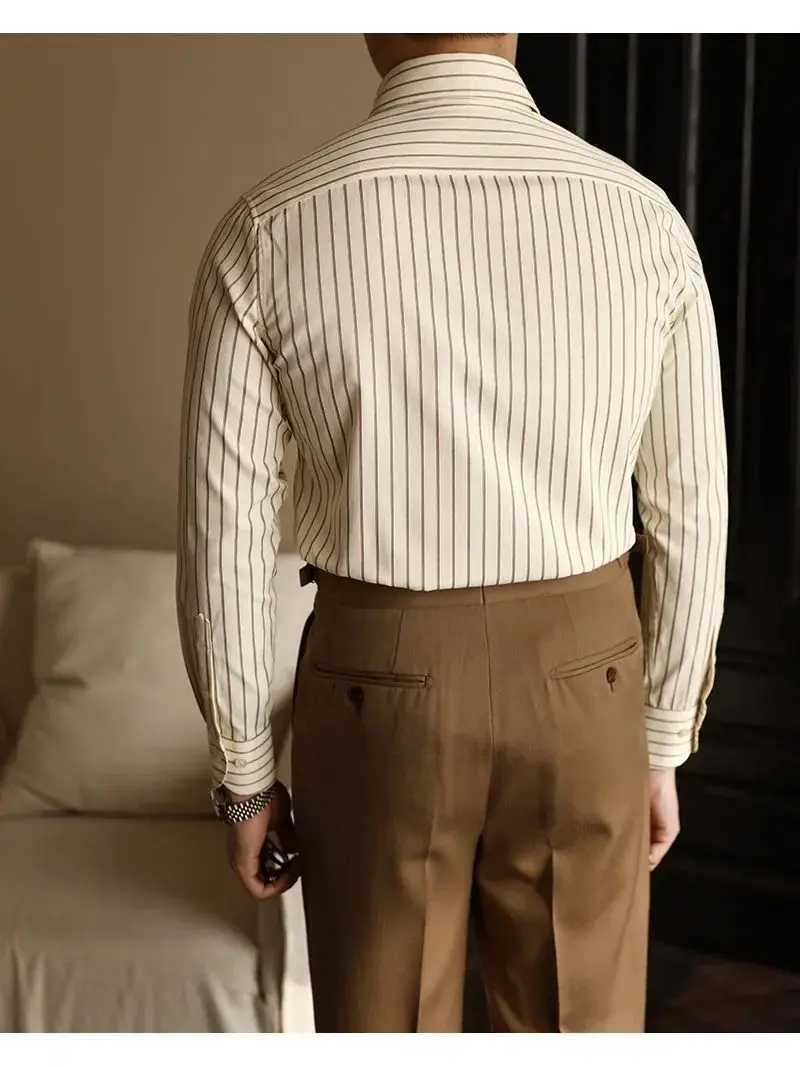 Men Casual Striped Long Sleeve Shirt Autumn Business Slim Fit Fashion Point Collar Shirt X250903