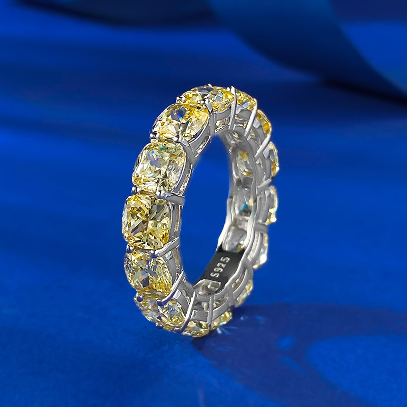 2025 Gorgeous Wedding Rings Luxury Jewelry Genuine 100% 925 Sterling Silver Cushion Shape Yellow Lab Moissanite Diamond Gemstones Party