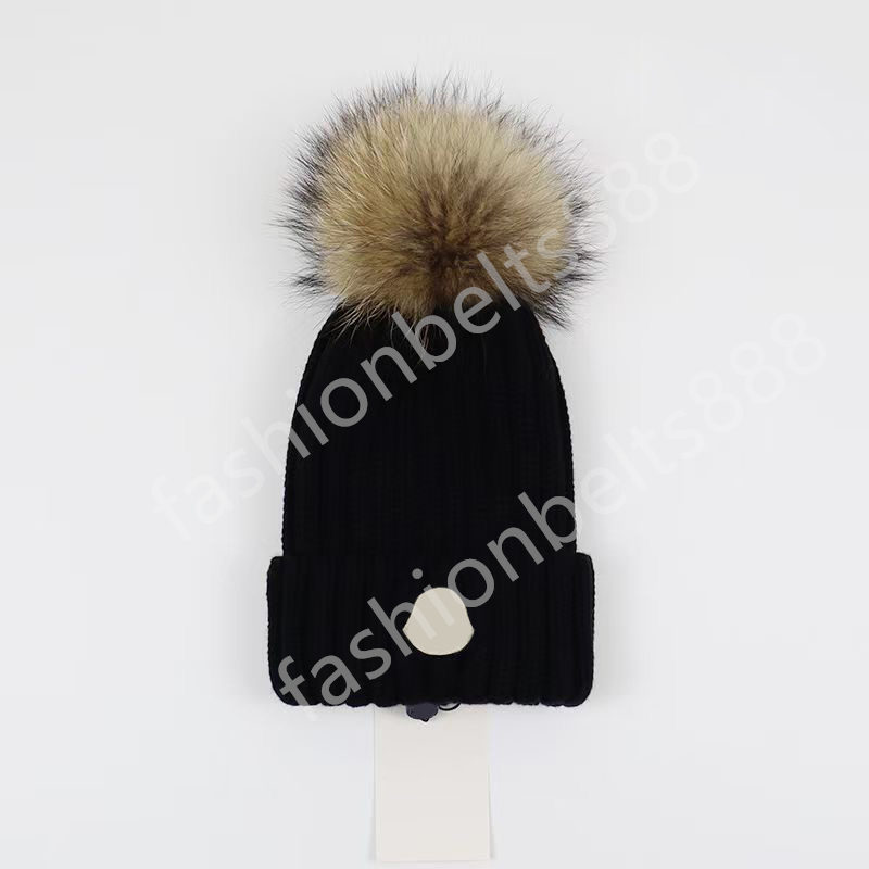 Designer winter knitted beanie woolen hat women chunky knit thick warm faux fur pom beanies outdoor hats female skull caps bonnet ski beanie