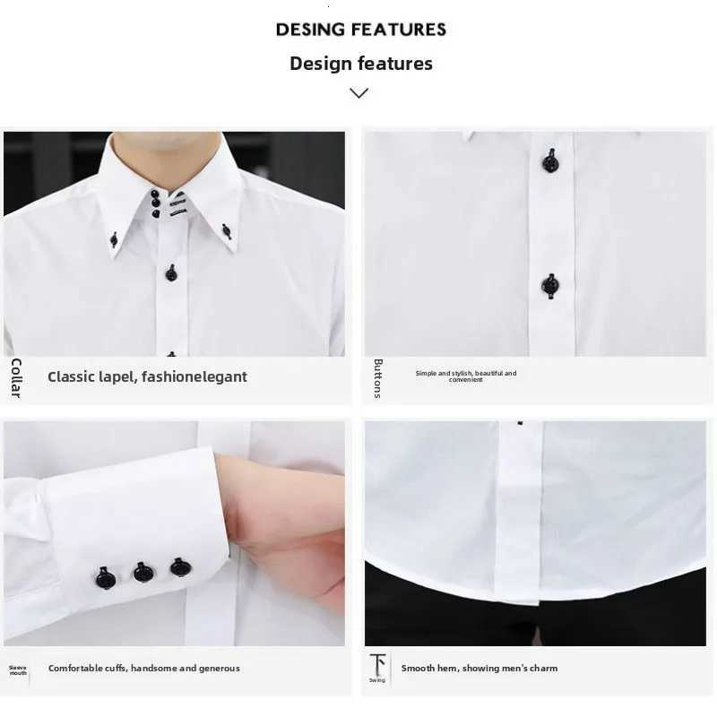 Spring Autumn Mens Executive Shirt Korean Fit Permanent Press Formal Office Wear Breathable Thin Long Sleeve Business Casual X250903