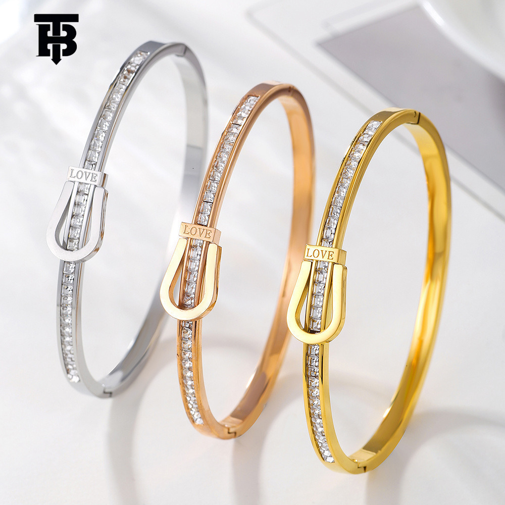 TB BHULAMTE Designer Women's Titanium Steel Bracelet, High-end Fashion Light Luxury Style Couple Version Bracelet, Curved Row Engraved Bracelet W