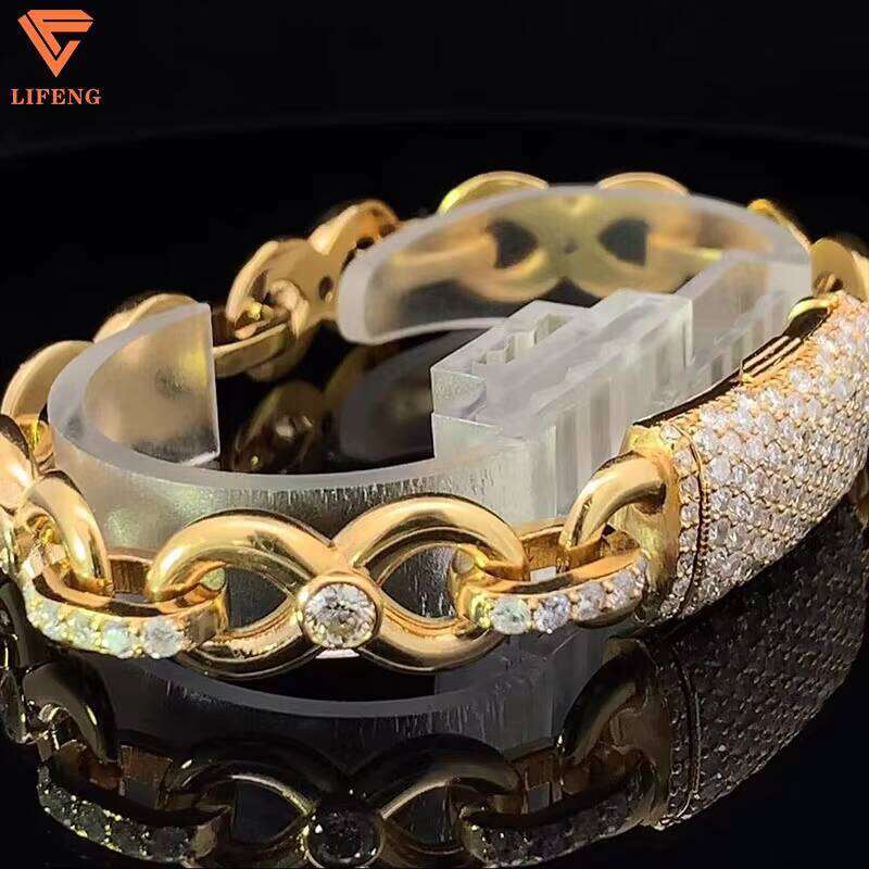 Sterling Sier Cuban Chain Bracelet High Moissanite Clasp Yellow Rose Gold Iced Finish Engagement Hip Hop Style Fine Rings