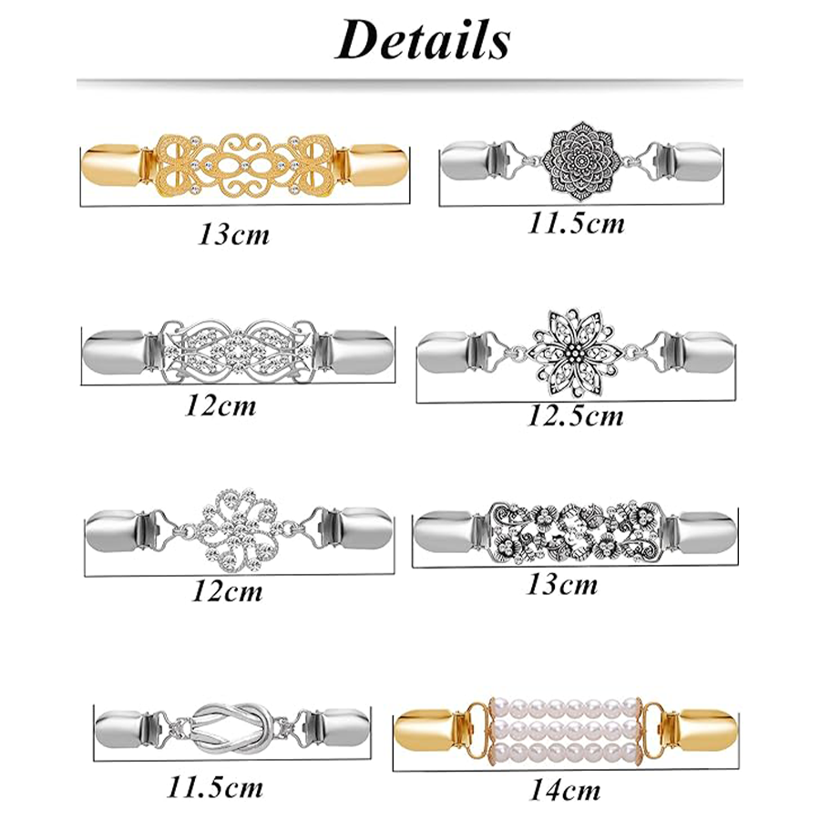 8Pcs Vintage Sweater Shawl Clips Retro Cardigan Collar Shirt Dresses Waist Clip Antique Flowers Pattern Brooch Clip Women