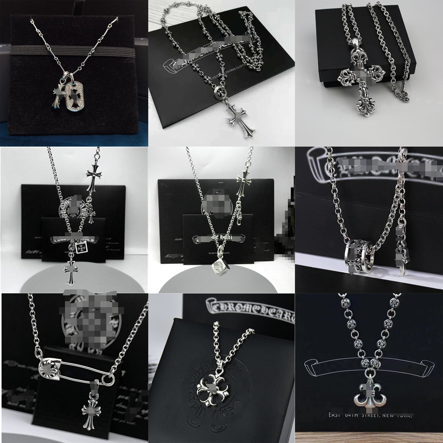 High quality vintage chromers cross pendant necklace for men S925 Thai silver Designer Cross Diamond Chain jewelry for women mihee