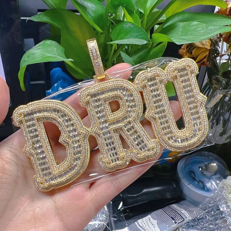 Real Gold Plated Icy Name Pendant Womens DIY Hip Hop Brass Jewelry with Moissanite Diamond Customizable Letter Shape Necklace