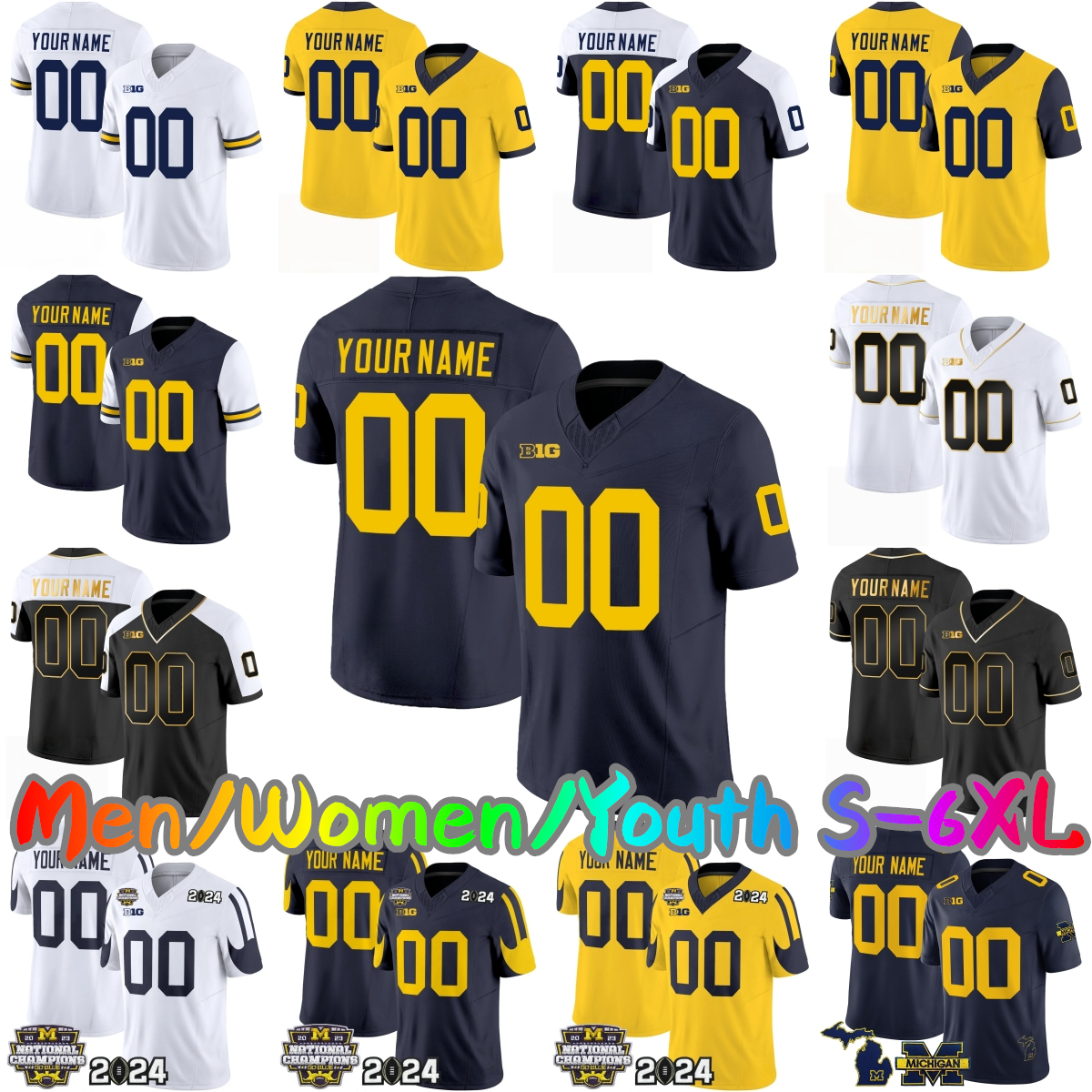 2025 Custom S-6XL College Football Jersey 19 Bryce Underwood 16 Davis Warren 22 Justice Haynes 15 Ernest Hausmann 17 Marlin Klein 4 TJ Guy 10 Tom Brady Stitched Jerseys