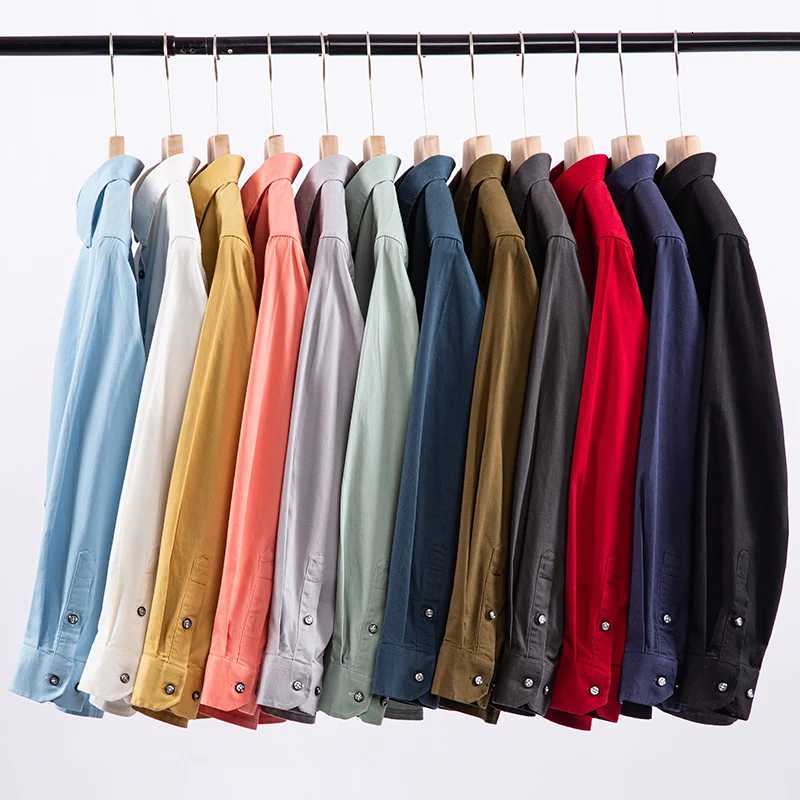 New 100Pure Cotton Mens Shirts Long Sleeves Solid Color Soft Regular Fit Casual Shirt Pocket Social Blouse Male Clothes S7XL X250903