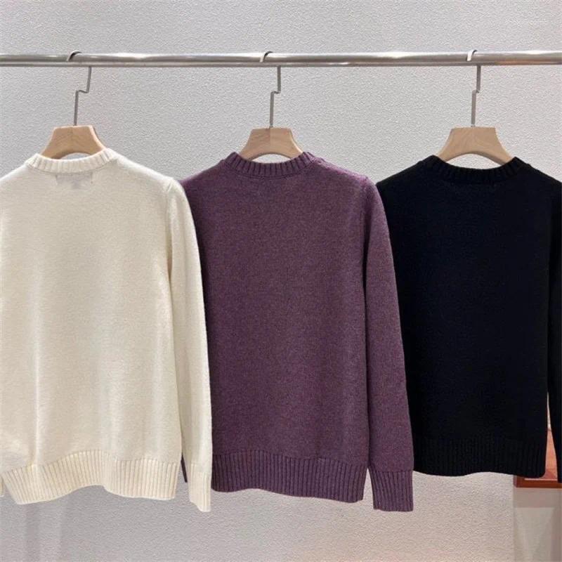 Women's Sweaters Autumn Preppy Embroidered Cashmere Sweater Women Round Long Sleeved Wool Knitted Pullover Sweet Knitwear