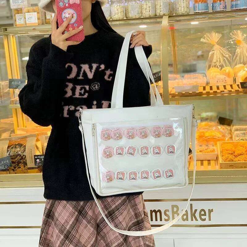 PU Leather Shoulder Kawaii Itabag Big School Girls Transparent Handbags JK Ita Bag Badges Display Crossbody Bags Women