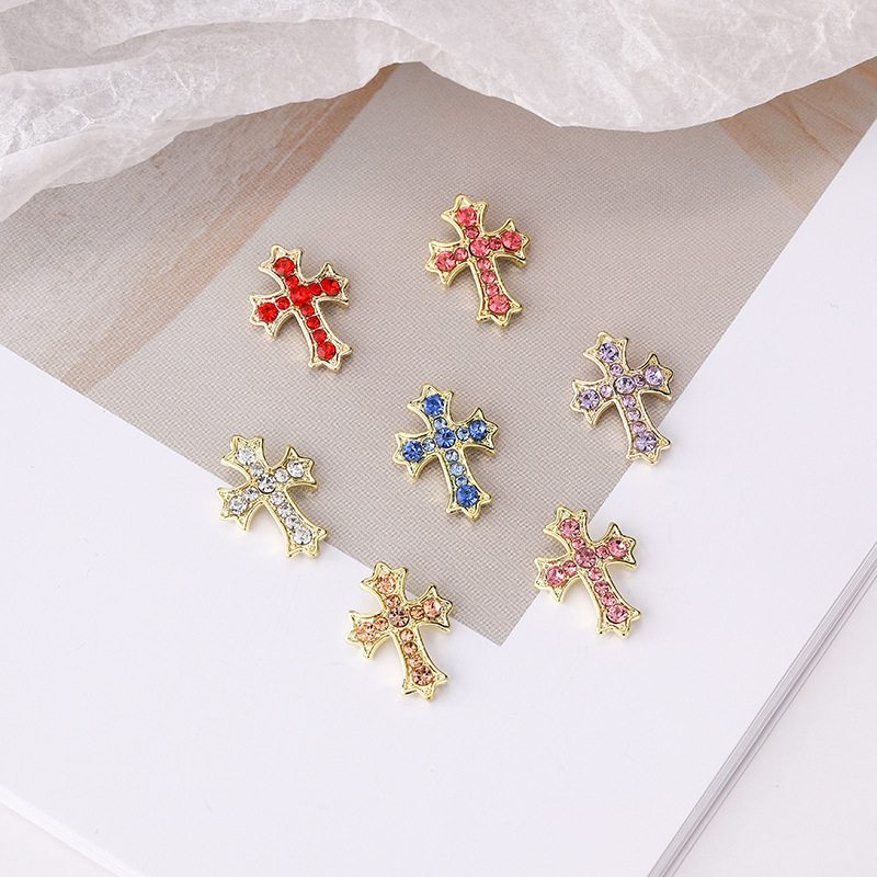 Handcrafted Exquisite and Fashionable 3D Rhinestone Inlaid Cross Nail Art Accessories, Luxury Style Alloy Cross Rhinestone Nail Decorations DIY