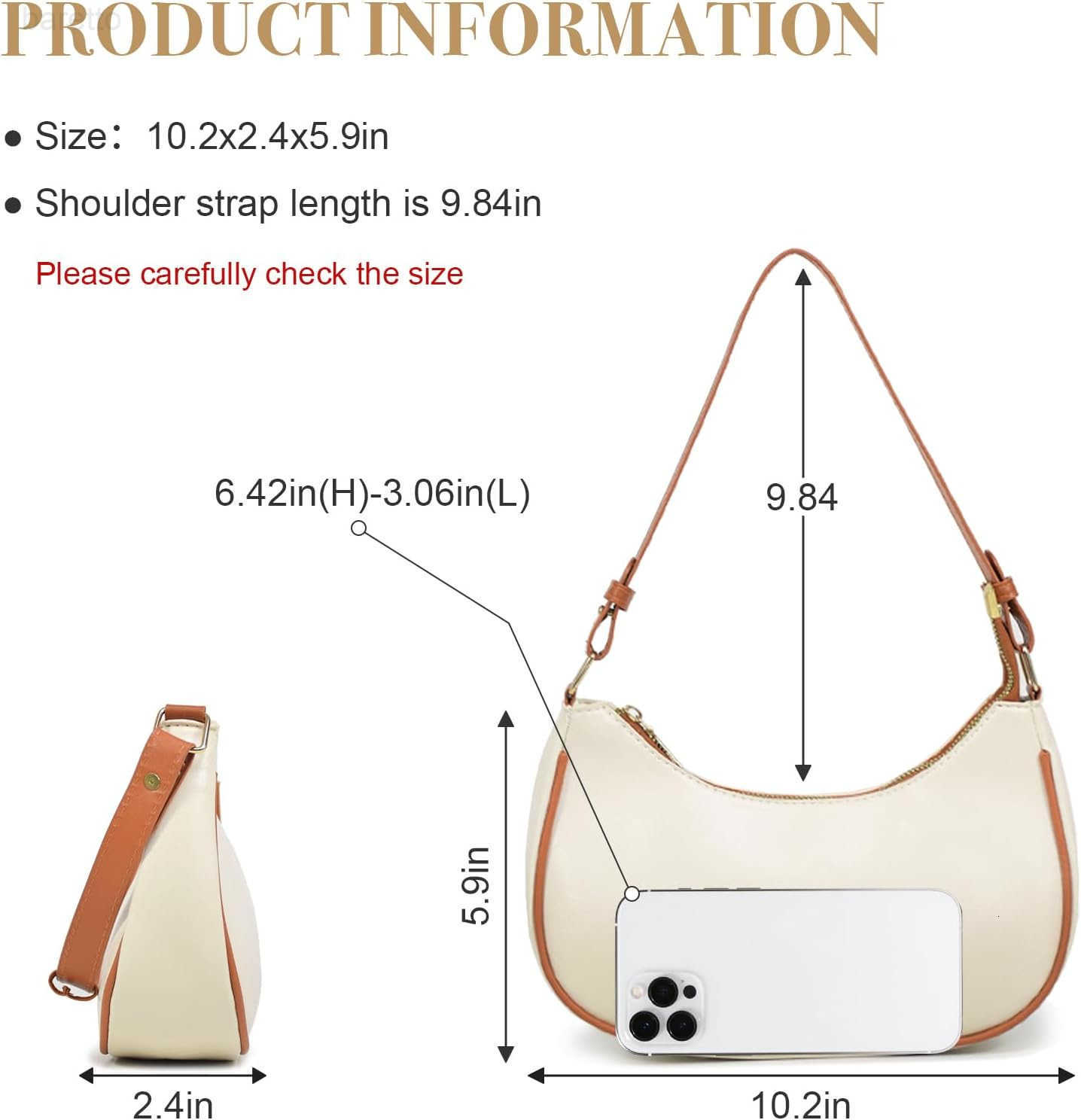 Shoulder Bag for Women Cute Hobo Tote Handbag Crescent Bag PU Leather Underarm Clutch Purse with Zipper Closure M250903