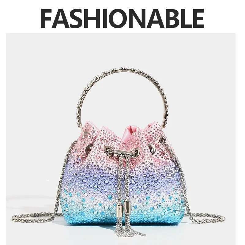 2024 New Shiny Bucket High-end Rhinestone Sequin Chain Handbag Shoulder Crossbody High Appearance Small Bag
