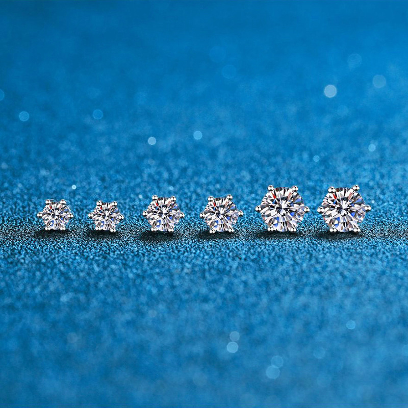 GRA 100% Real Sterling Silver With Certificates Moissanite 6 prong Diamond Earrings D Color Stud For Women Top Quality Wedding Jewelry