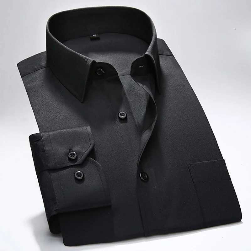 New Men Formal Shirt Long Sleeve Office Solid Color AntiWrinkle Fashion Business Pocket White Social Pocket Blue Shirt S7XL X250903