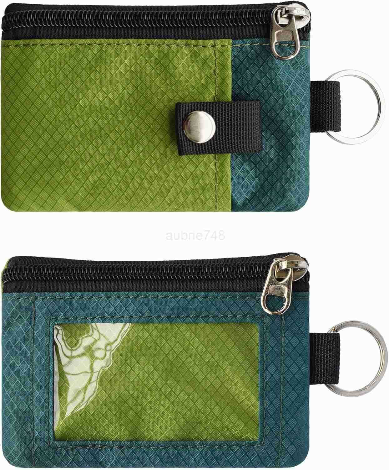 Minimalist RFID Blocking Small Wallet with ID WindowWaterResistant Zip Id Case Wallet with Lanyard Keychain for CardsCashTravelWomenMen GreenOnionDar 