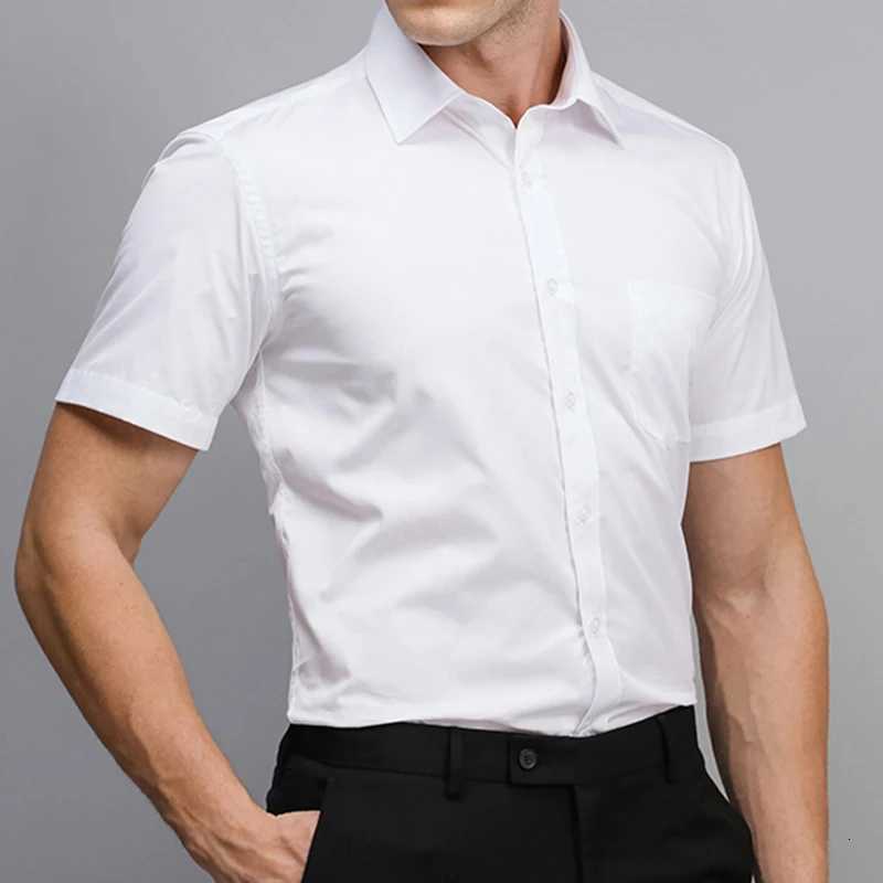 Men Short Sleeve Dress Shirt Summer Fashion Solid Slim Fit Casual Social Shirts Comfortable Breathable Thin Tops X250903