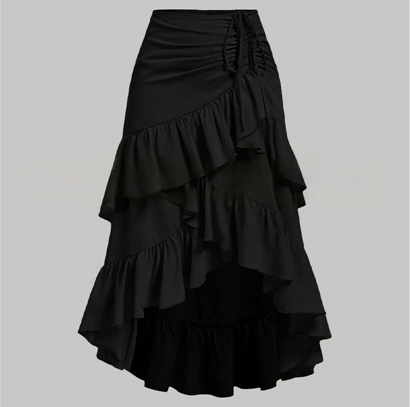 Skirts HOBBY Women's Skirt High Low Ruffled Gabardine Maxi Vintage Satin Khaki Female Clothing Fashion Week Long Skirt