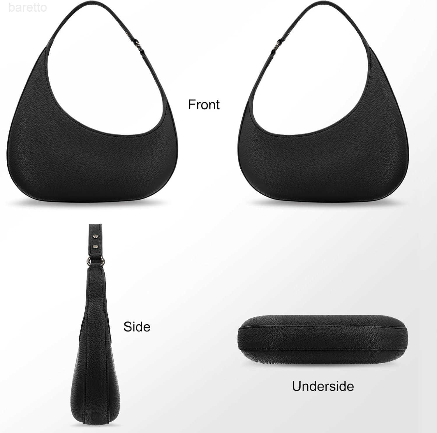 Womens Small Black Leather Shoulder Bag Trendy Lightweight Handbag for WomenStylish Crescent Purse M250903