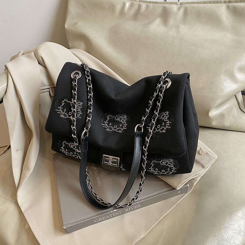 DHpet_wholesale Women's Suede Messenger Bag - Large Capacity Crossbody Purse with Rhinestone Details, Fashion Underarm Shoulder Bag for Daily Use