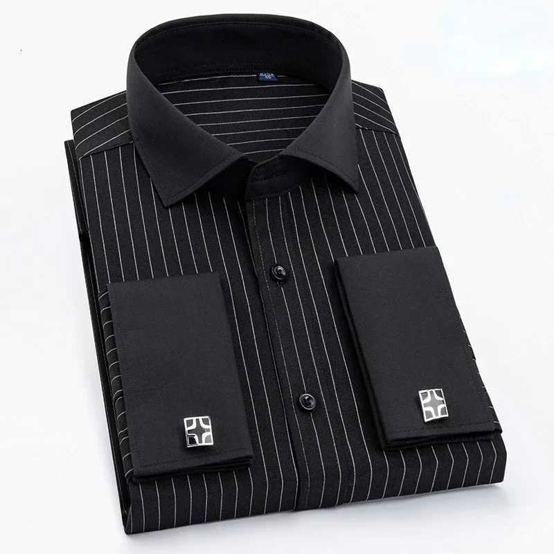 Men French Cufflinks Shirt High Quality Hidden Button Mens Long Sleeve Casual Slim Fit Cuff Dress Shirts Cufflinks Included X250903