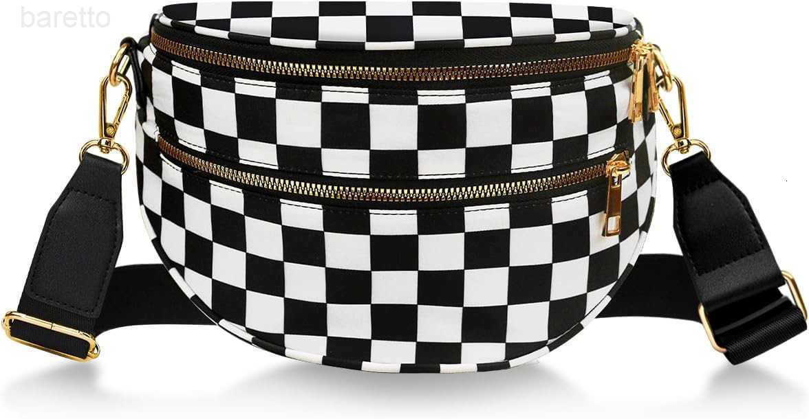 Womens Crossbody Bum Bag Trendy Crescent Plaid Waist Bag with Large Pockets and Strap Sling Pack for Casual Travel Outdoor One Fize fits All Pink and 