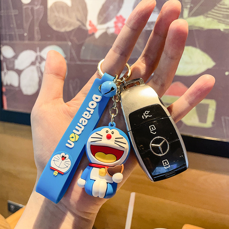 keychain cartoon doraemon keychain cute ding dong cat pvc figurine bag pendant car key ring gift mini bag keychain