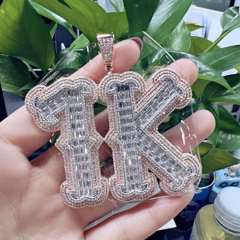 Real Gold Plated Icy Name Pendant Womens DIY Hip Hop Brass Jewelry with Moissanite Diamond Customizable Letter Shape Necklace