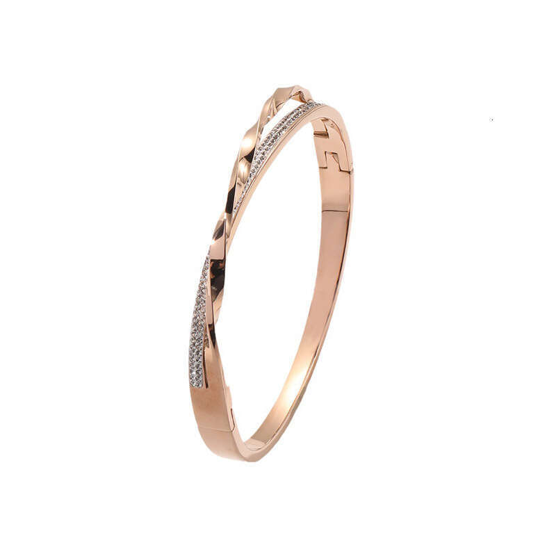 DHpet 2025 New Titanium Steel Cross Bracelet - 18K Rose Gold Plated, Crystal Inlaid, Floral Elements, Valentine's Gift, Sweet Tea Jewelry for Wom