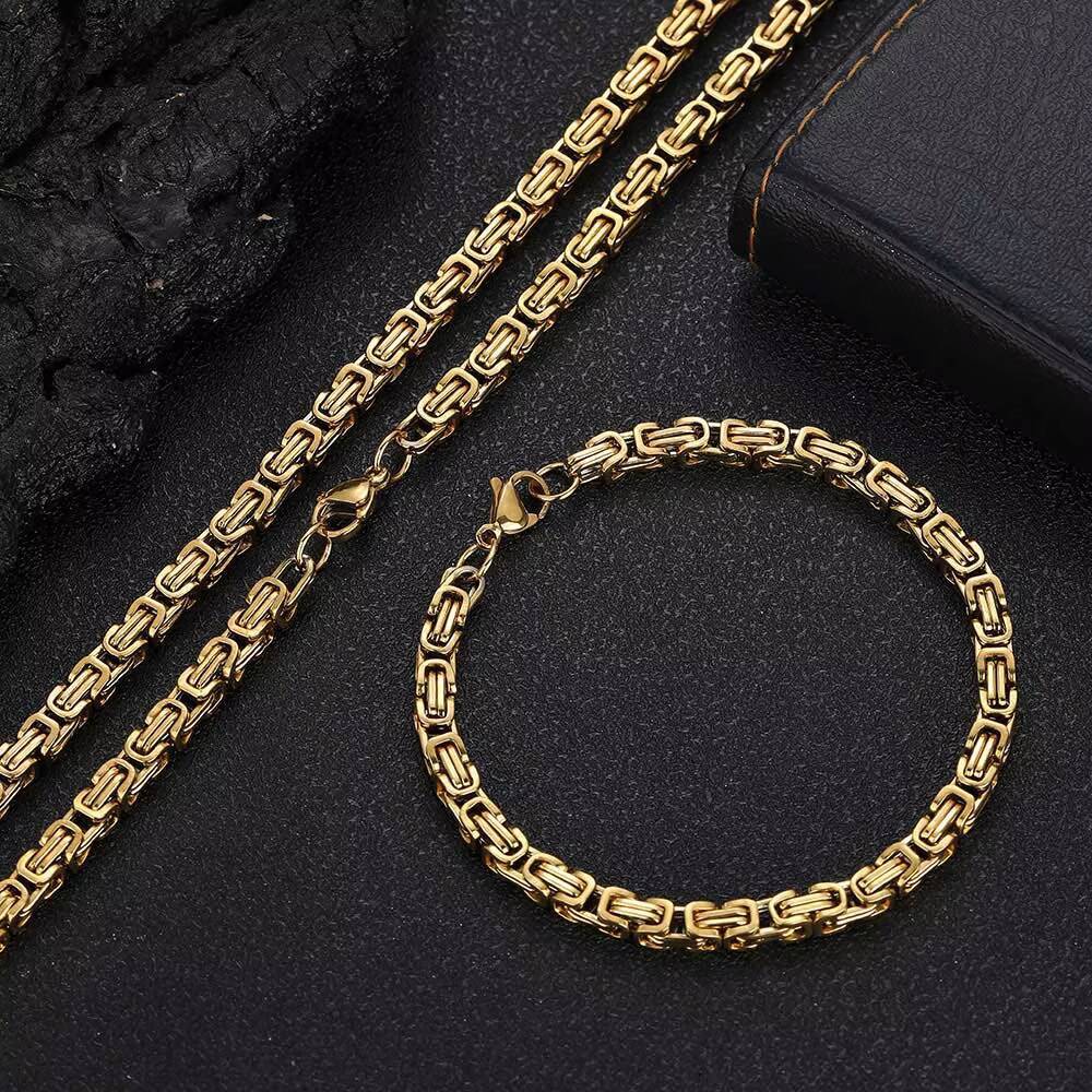 Nuoya 4mm Byzantine Chain Necklace High Quality 304 Stainless Steel 18k Gold Plated Custom Byzantium Chain for Men