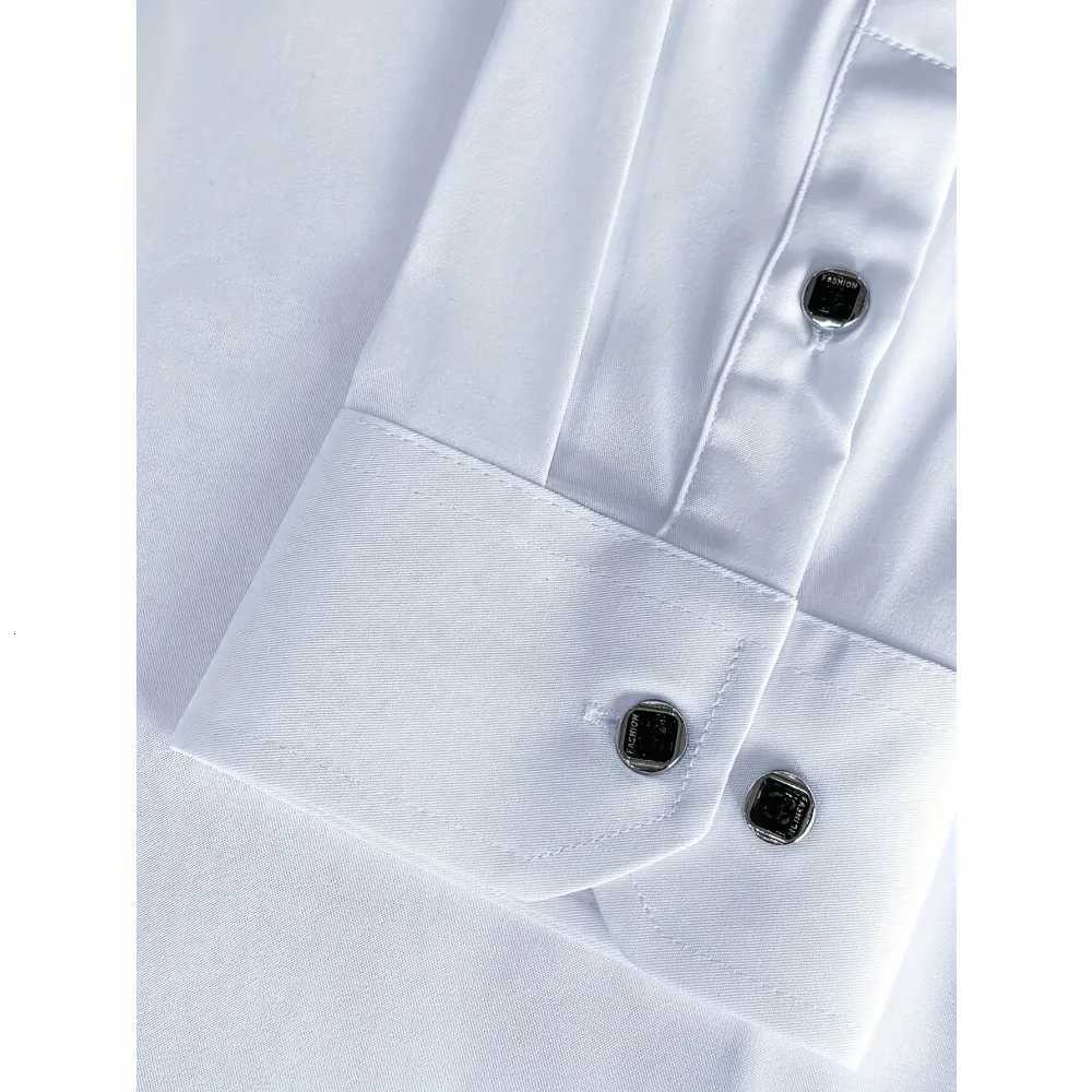 FGKKS New Men White Shirts Fashion Quality Smart Business Long Sleeve Casual Patchwork Elastic Male Dress Shirt X250903