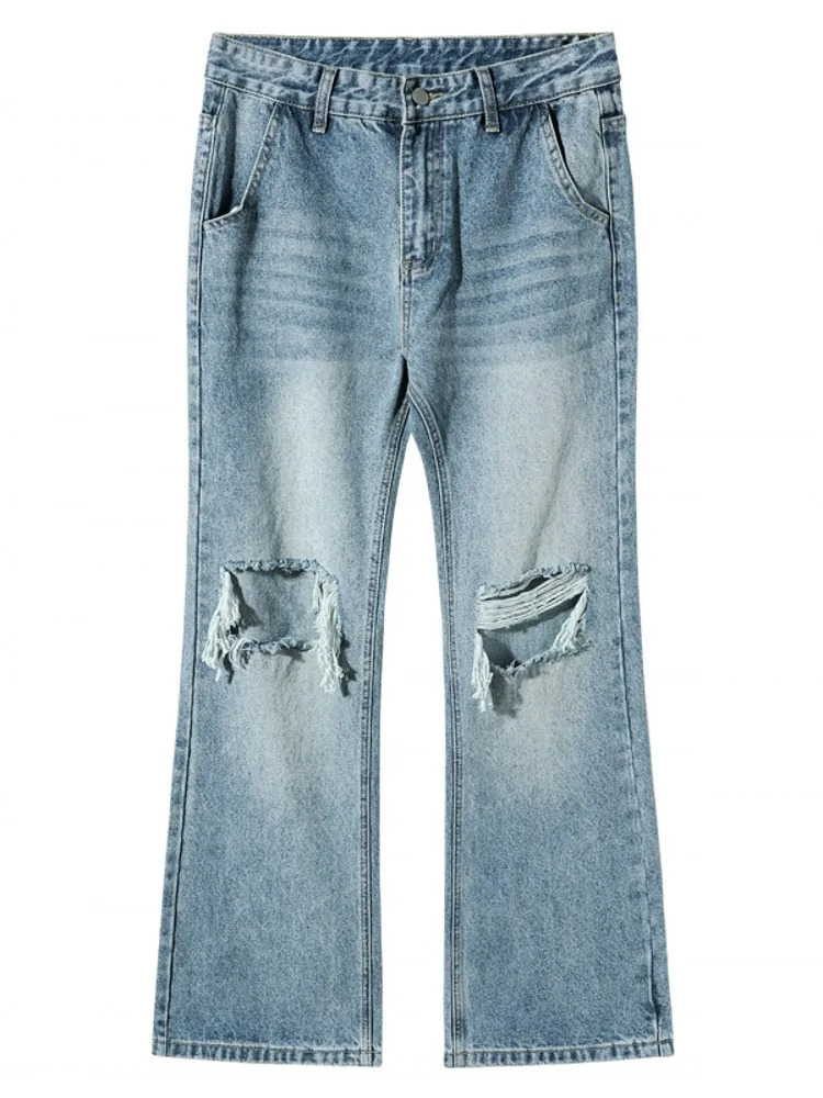 Fashion Men Hole Ripped Jeans Long Straight Denim Pants Spring Summer Vintage Trousers Streetwear Washed Cowbody Cargo 250823Z