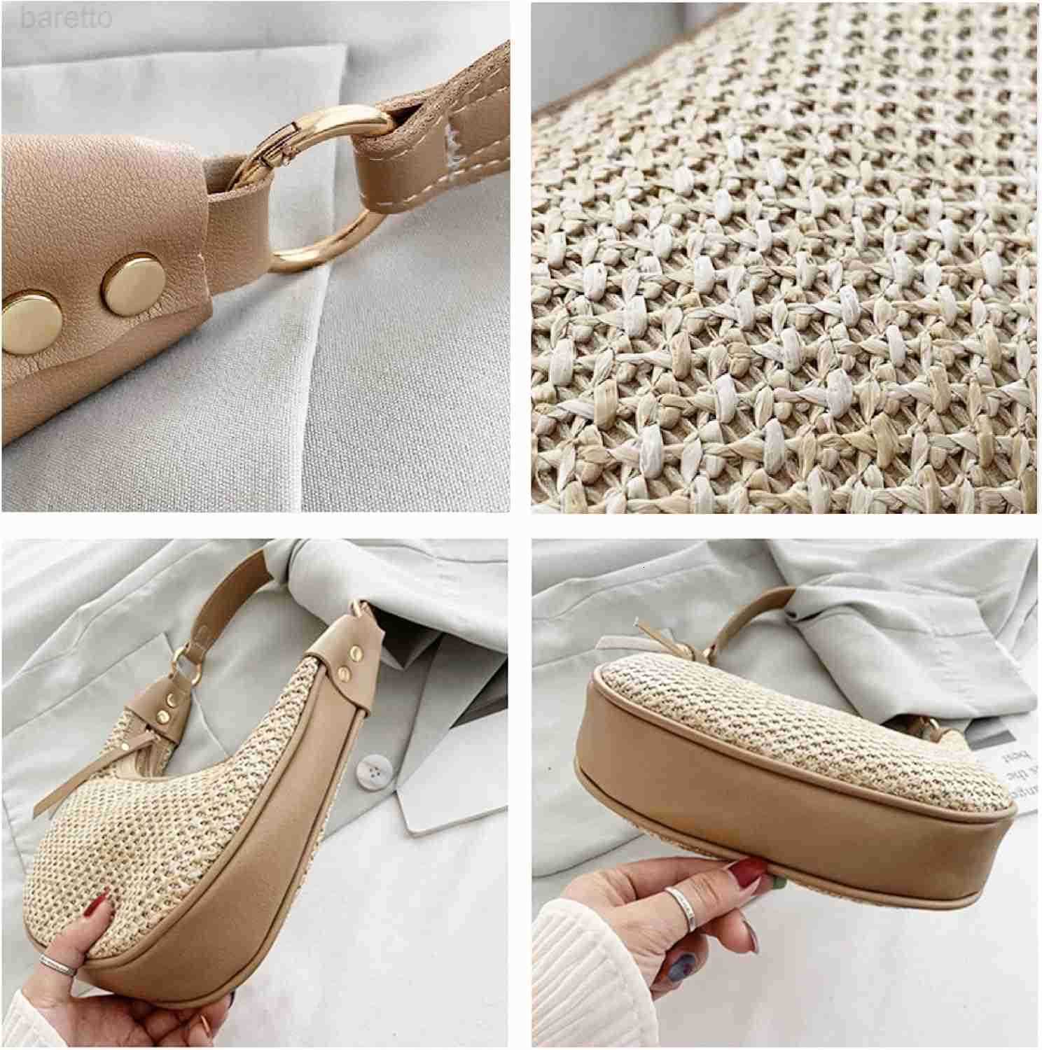 Straw Beach Shoulder Bags for Women Cute Small Crescent Tote Mini Clutch Purse Underarm Vacation Handbag Summer Straw Purse M250903