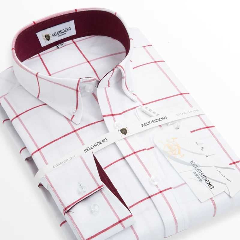 Mens Long Sleeve Thick Cotton Oxford Shirts with Front Pocket High Quality Smart Casual Stripe Plaid Button Down Dress Shirt X250903